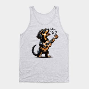 Dog Playing Guitar Singing Dachshund Wiener Dog Funny Tank Top